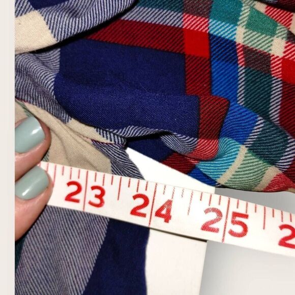 LULUS Womens Tunic Sz Medium Red‎ Blue Plaid Long Sleeve Flared Shirt Dress Prep - Picture 12 of 13